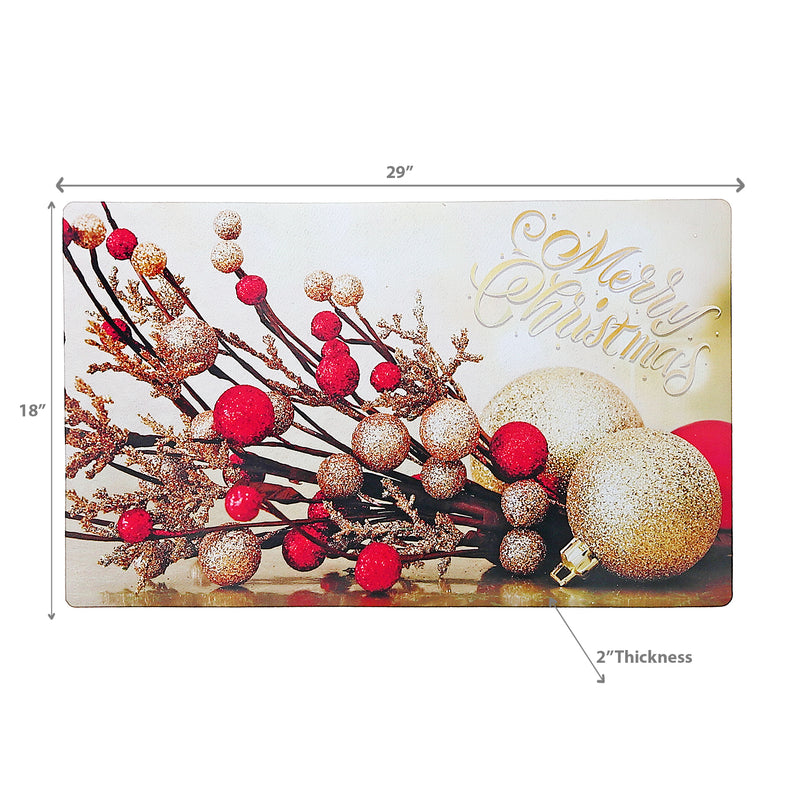Christmas Printed Rubber Mat Red Gold Ornaments