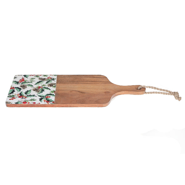 Christmas Enameled Acacia Wood Paddle Board 21" Holly Berries