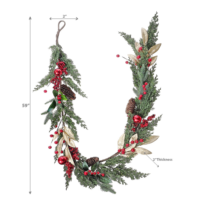 Christmas Golden Leaves With Berries & Pine Garland