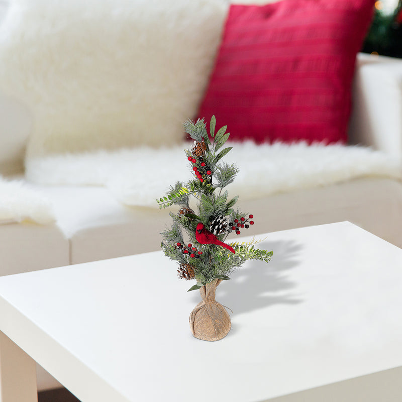 Christmas Cardinal And Pinecone Tree In Burlap