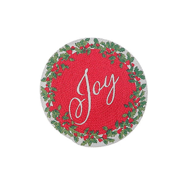 Christmas Printed Round Cotton Rope Placemat Joy - Set of 12