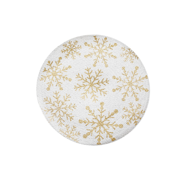 Foil Printed Snowflake Cotton Rope Placemat (Gold) - Set of 12