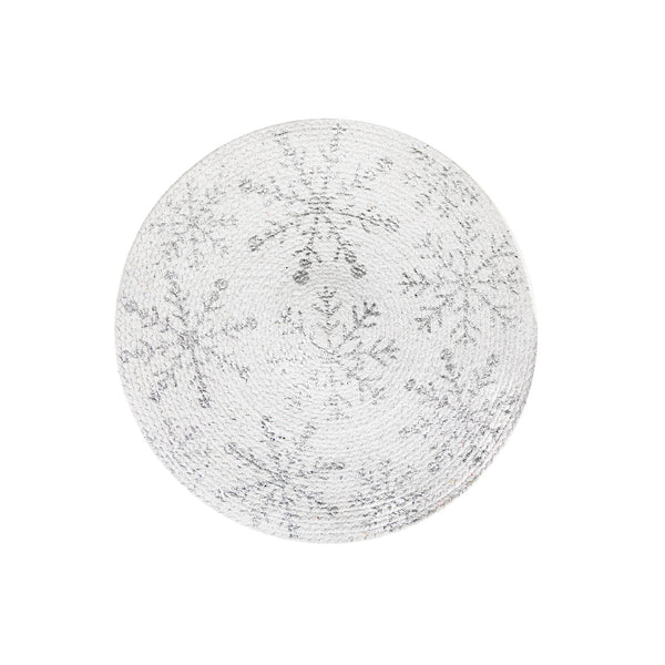 Foil Printed Snowflake Cotton Rope Placemat (Silver) - Set of 12