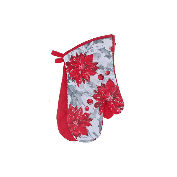 Christmas Oven Mitts 2Pcs Red Poinsettia - Set of 2