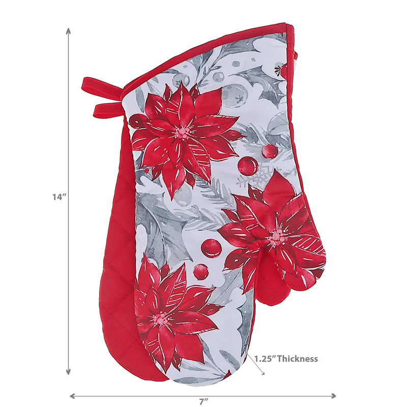 Christmas Oven Mitts 2Pcs Red Poinsettia - Set of 2