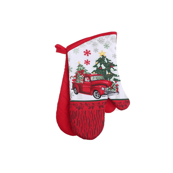 Oven Mitts (2Pcs) (Red Truck With Tree) - Set of 2