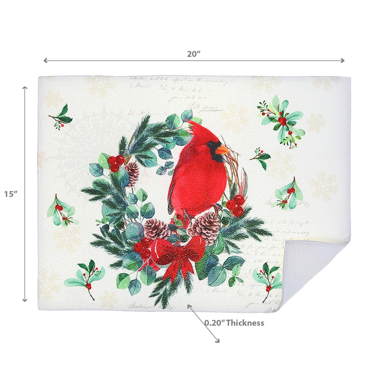Christmas Microfibre Drying Mat Cardinal Wreath - Set of 2