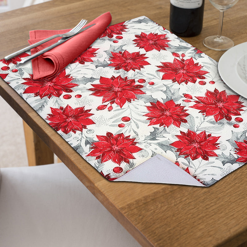 Christmas Microfibre Drying Mat Red Poinsettia - Set of 2