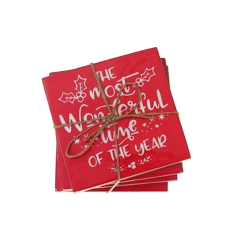 S/4 Wooden Enamel Coasters (Most Wonderful Time Of The Year)