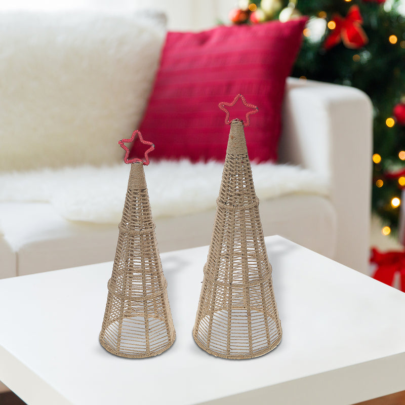 Christmas Jute Cone Tree With Star Set Of 2