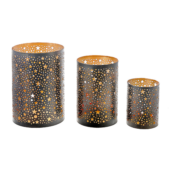 Christmas Black Metal Star Cut Out Candle Holder Set Of 3