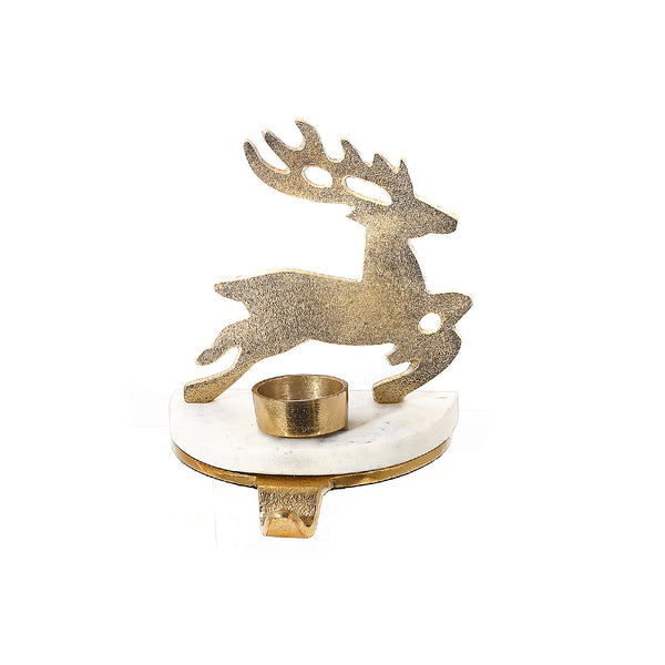 Christmas Reindeer With Tealight Stocking Holder (Gold)