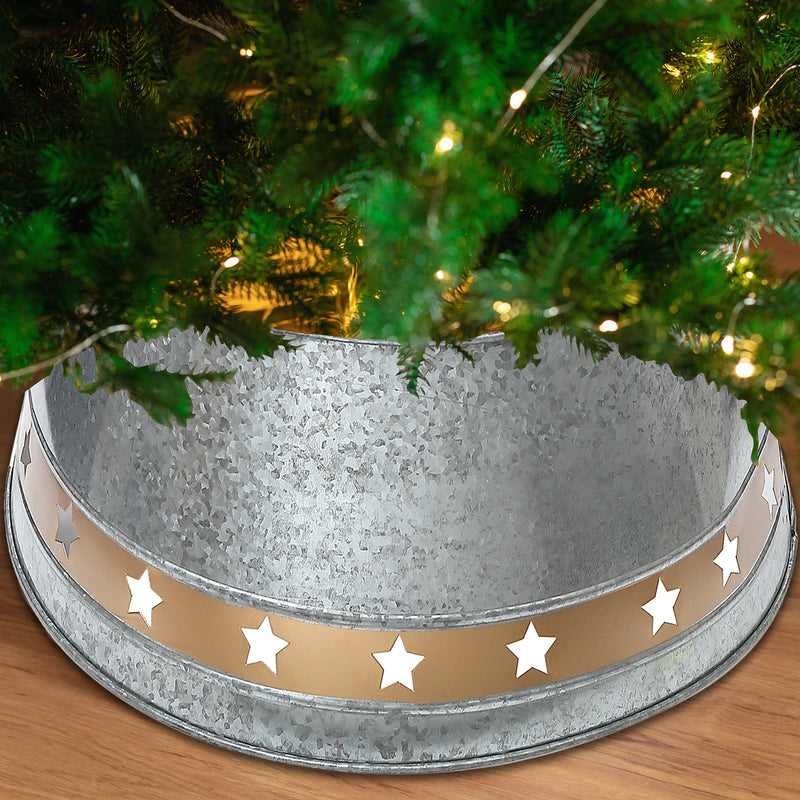 Christmas Galvanized Tree Collar With Stars