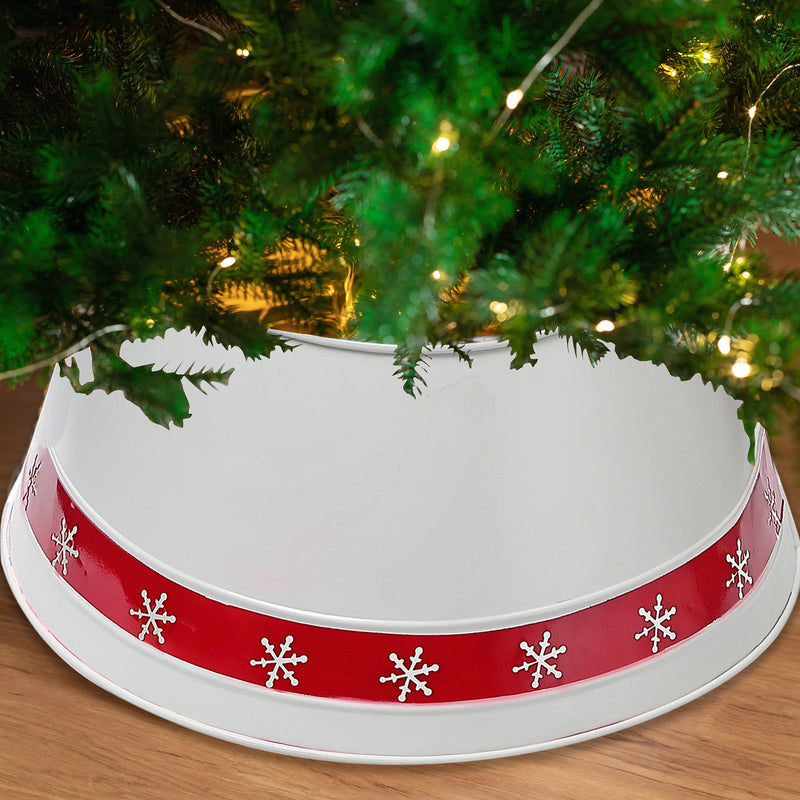 Christmas Metal White Tree Collar With Snowflakes