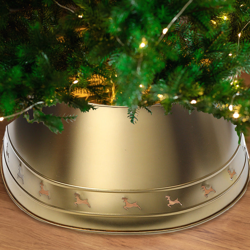 Christmas Metal Gold Tree Collar With Reindeers