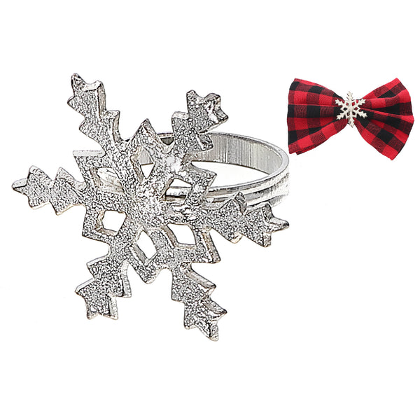 Christmas Metal Snowflake Napkin Ring - Set of 6 (Silver)