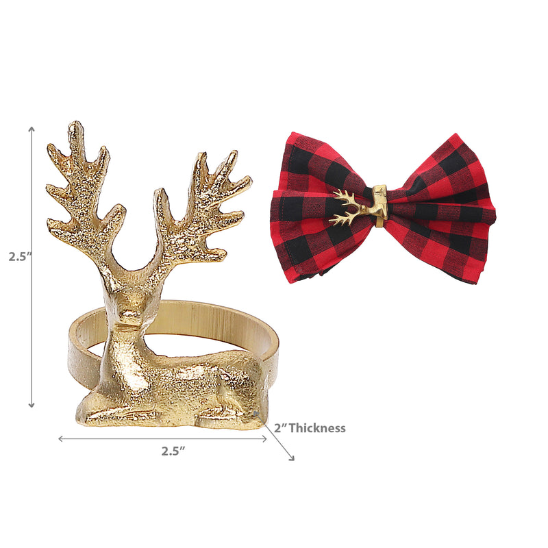 Christmas Metal Reindeer Napkin Ring Gold - Set of 6
