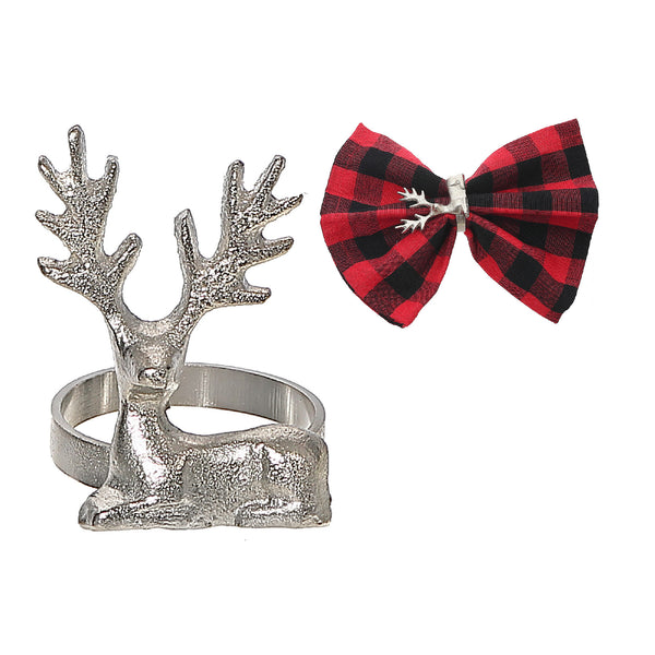 Christmas Metal Reindeer Napkin Ring Silver - Set of 6