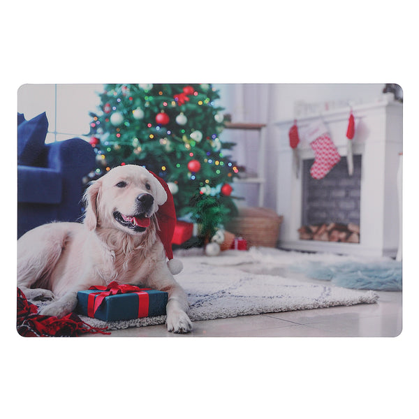 Christmas Plastic Placemat Dog With Gift - Set of 12