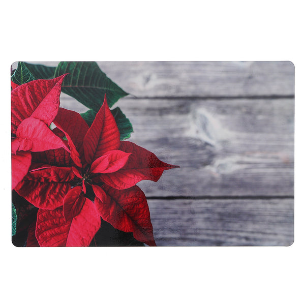 Christmas Plastic Placemat Poinsettia On Plank - Set of 12
