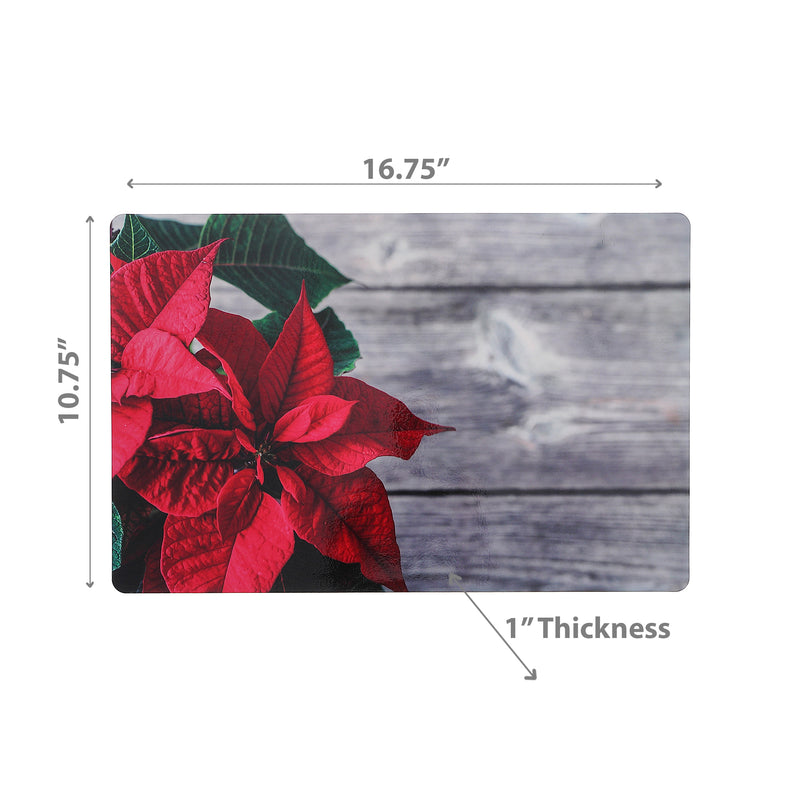 Christmas Plastic Placemat Poinsettia On Plank - Set of 12
