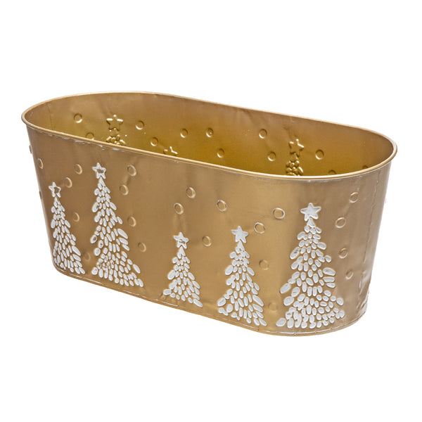 Metal Gold Embossed Tree Oval Planter (15")