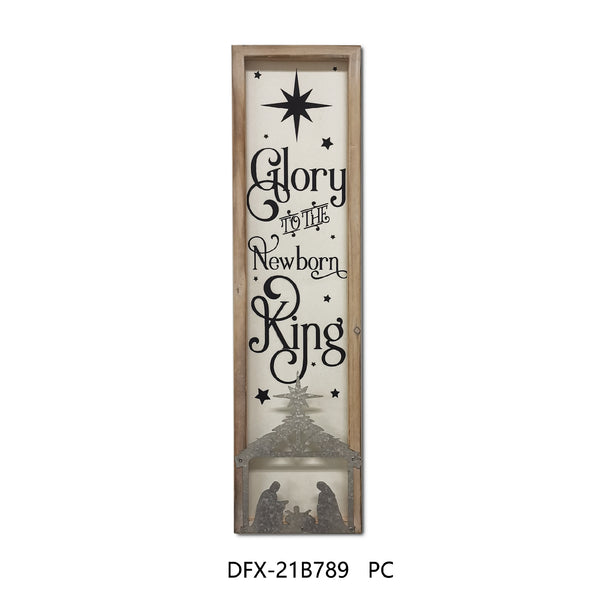 Framed Wood And Metal Sign (Glory To The Newborn King)