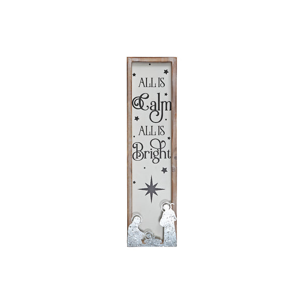 Framed Wood And Metal Sign (All Is Calm All Is Bright)