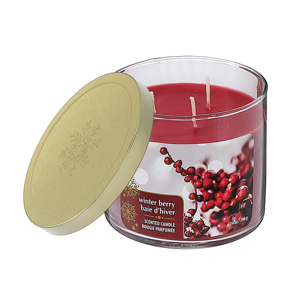 14 Oz 3 Wick Jar Candle With Metal Lid (Winter Berry) - Set of 2