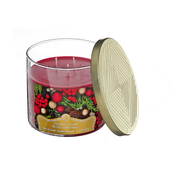 Christmas 14 Oz 3 Wick Jar Candle Cranberry Woods - Set of 2