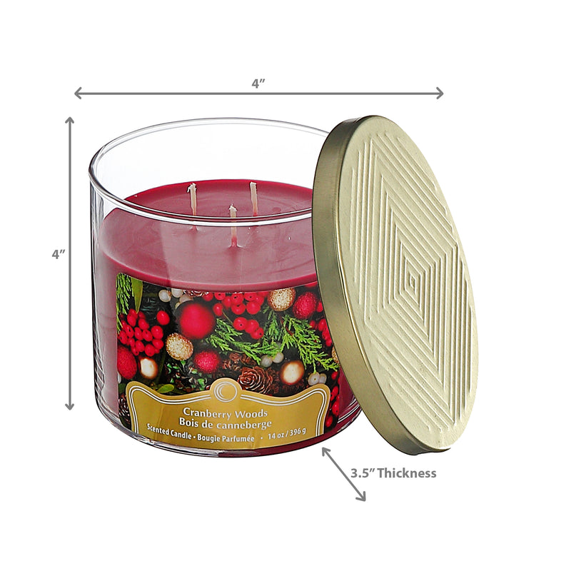 Christmas 14 Oz 3 Wick Jar Candle Cranberry Woods - Set of 2