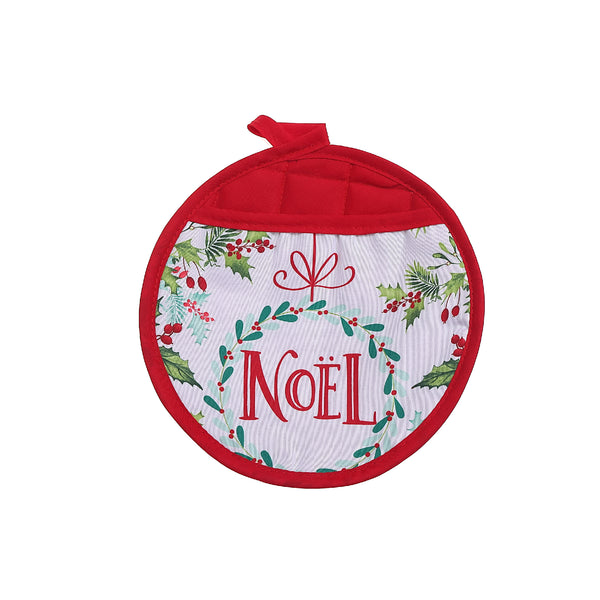 Round Pot Holder With Pocket (Noel Wreath) - Set of 6
