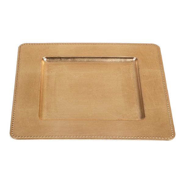 Charger Plate (Square Beaded) (Gold) (13 X 13) - Set of 2