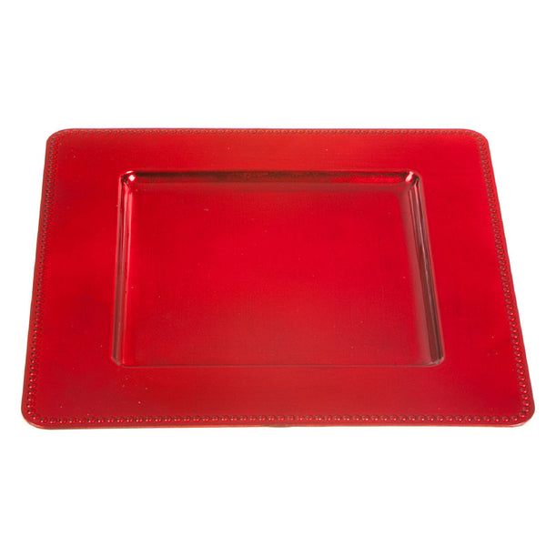 Charger Plate (Square Beaded) (Red) (13 X 13) - Set of 2