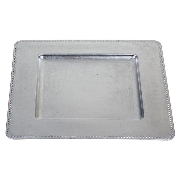 Charger Plate (Square Beaded) (Silver) (13 X 13) - Set of 2