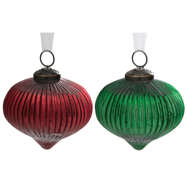 4" Glass Onion Ornament (Red + Green) - Set of 4
