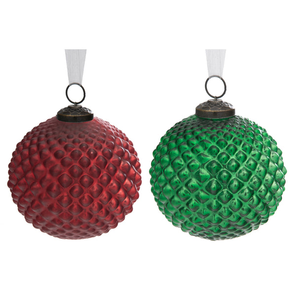 4" Glass Diamond Ornament (Red + Green) - Set of 4