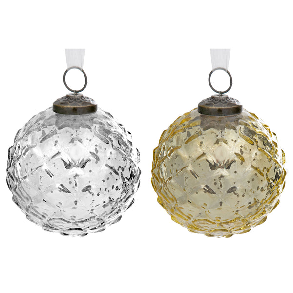 4" Glass Acorn Ornament (Gold + Silver) - Set of 4