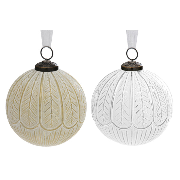 4" Glass Deco White Painted Ornament (Gold + Silver) - Set of 4