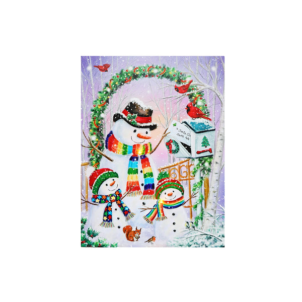 Christmas Led Canvas Wall Art Snowman Mailing Letter 12X16