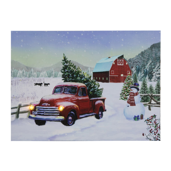 Led Canvas Wall Art (Red Truck And Barn) (16 X 12)
