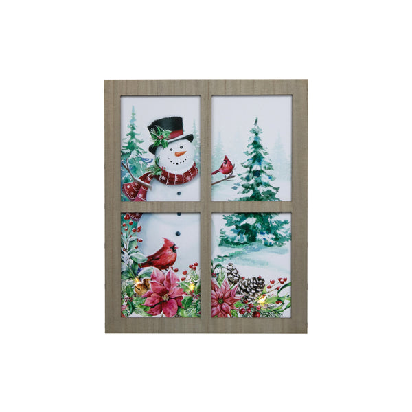 Led Canvas Wall Art With Window Pane (Snowman Cardinal)