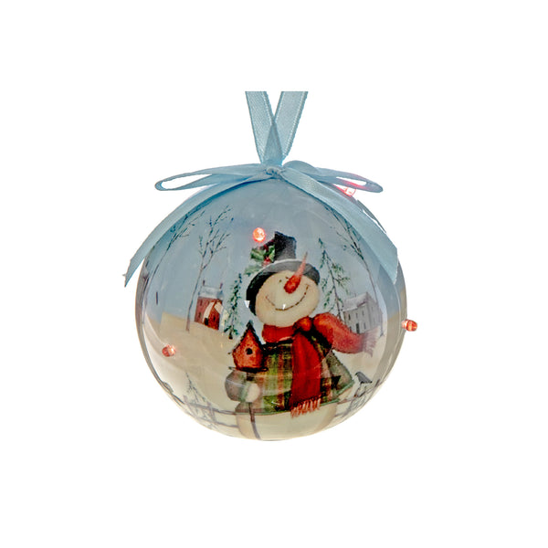 Led Ornament With Ribbon (Snowman With Birdhouse) - Set of 12