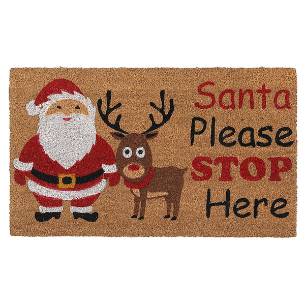 Coir Door Mat (Santa Please Stop Here)