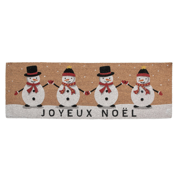 Coir Door Mat (Quadruple Snowman - Joyeux Noel) (16 X 48)