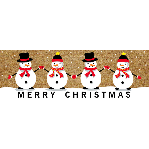 Coir Door Mat (Quadruple Snowman - Merry Christmas) (16 X 48)