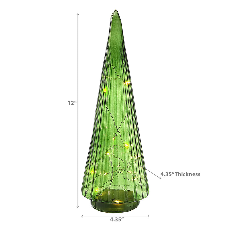 Christmas Led Glass Cone Tree Green 12"