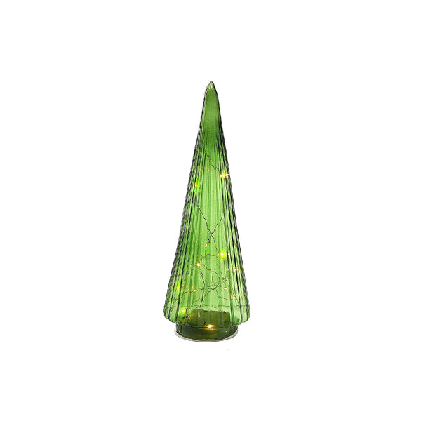 Christmas Led Glass Cone Tree Green 12"