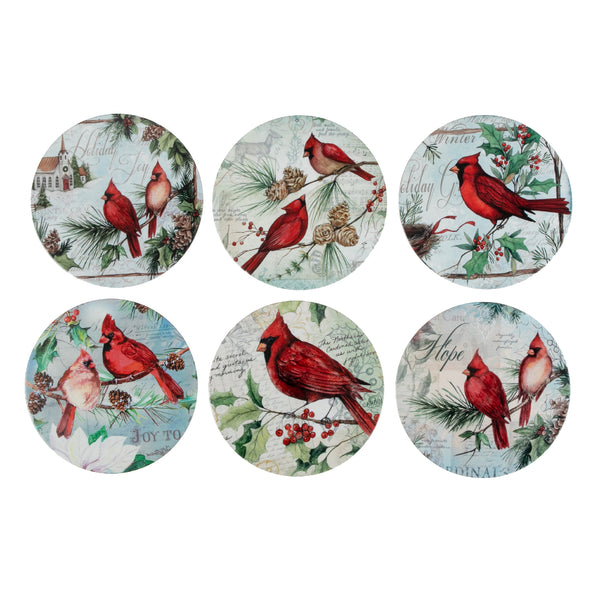 X'Mas 8" Round Ceramic Trivet (Cardinal) (Asstd) - Set of 6