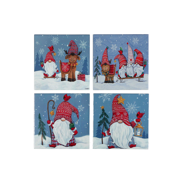 X'Mas 8" Square Ceramic Trivet (Gnome) (Asstd) - Set of 4